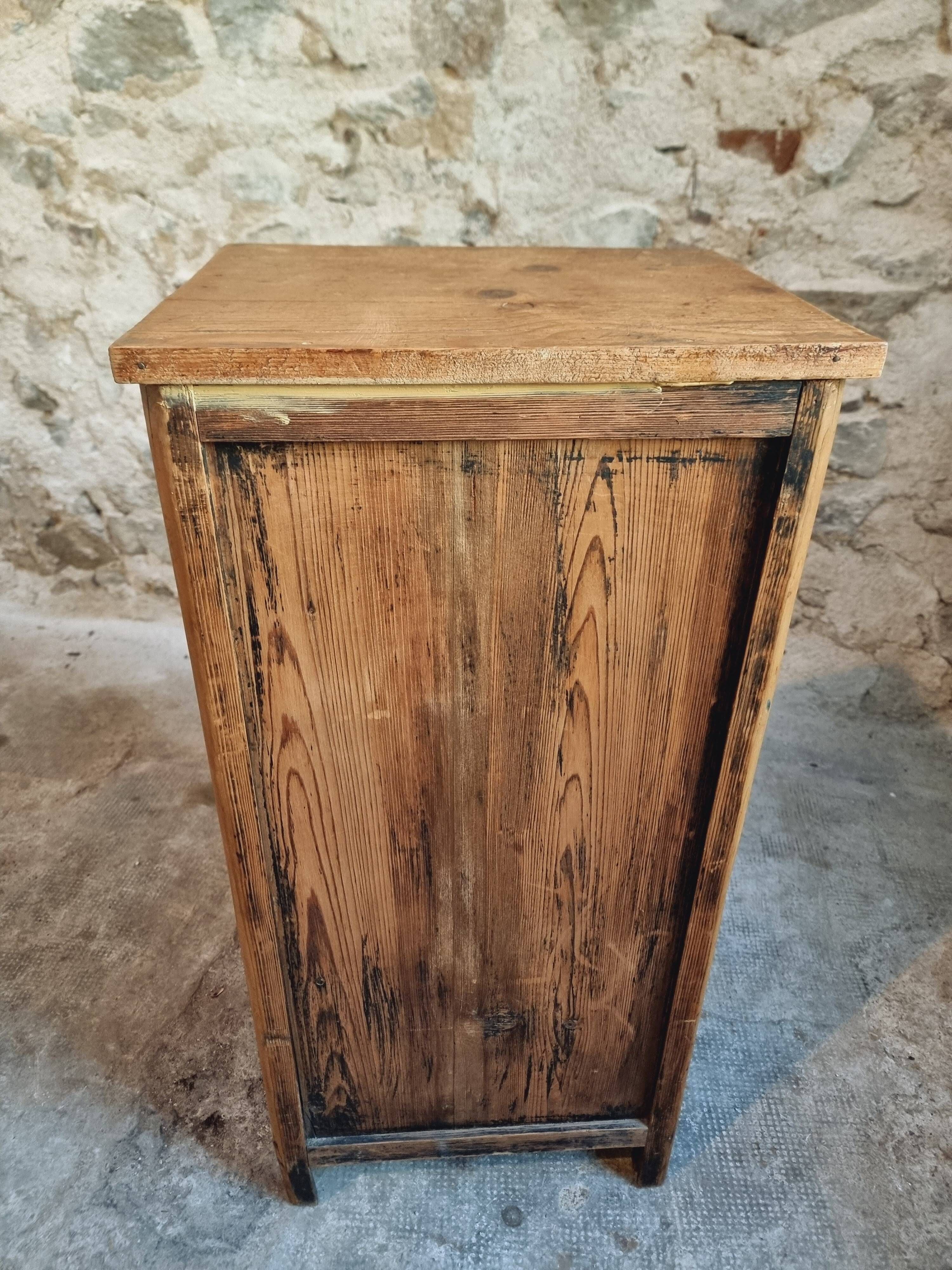 Small vintage pine storage cabinet – Antique French workshop furniture