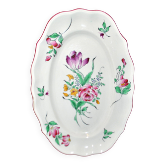 Lunéville Keller & Guerin, oval dish, Streetlight with polychrome flowers, 41×29
