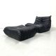 Togo chair and pouffe-black leather attributed to Ducaroy for Ligne Roset.