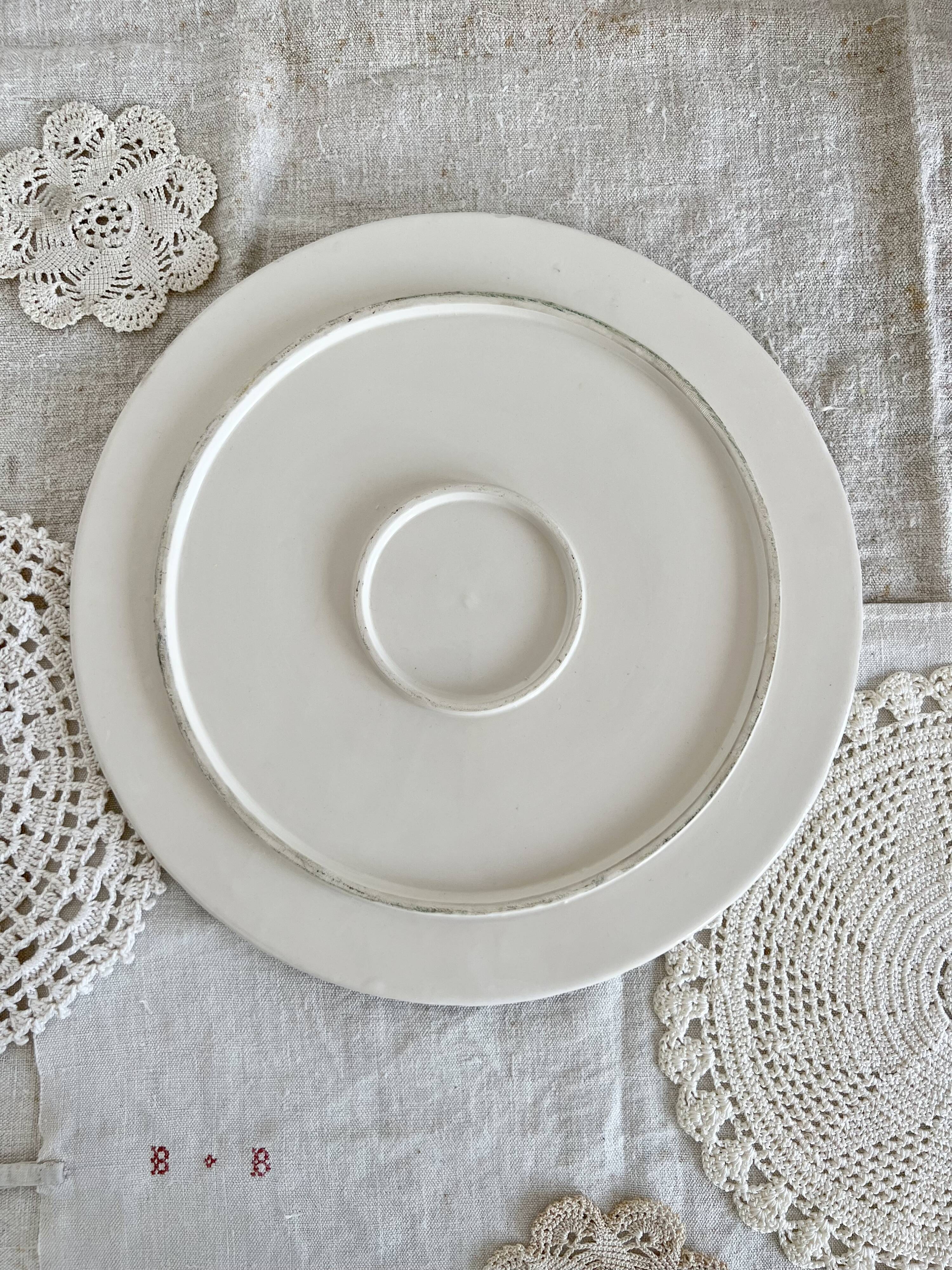 Vintage fruit pattern slip cake presentation dish