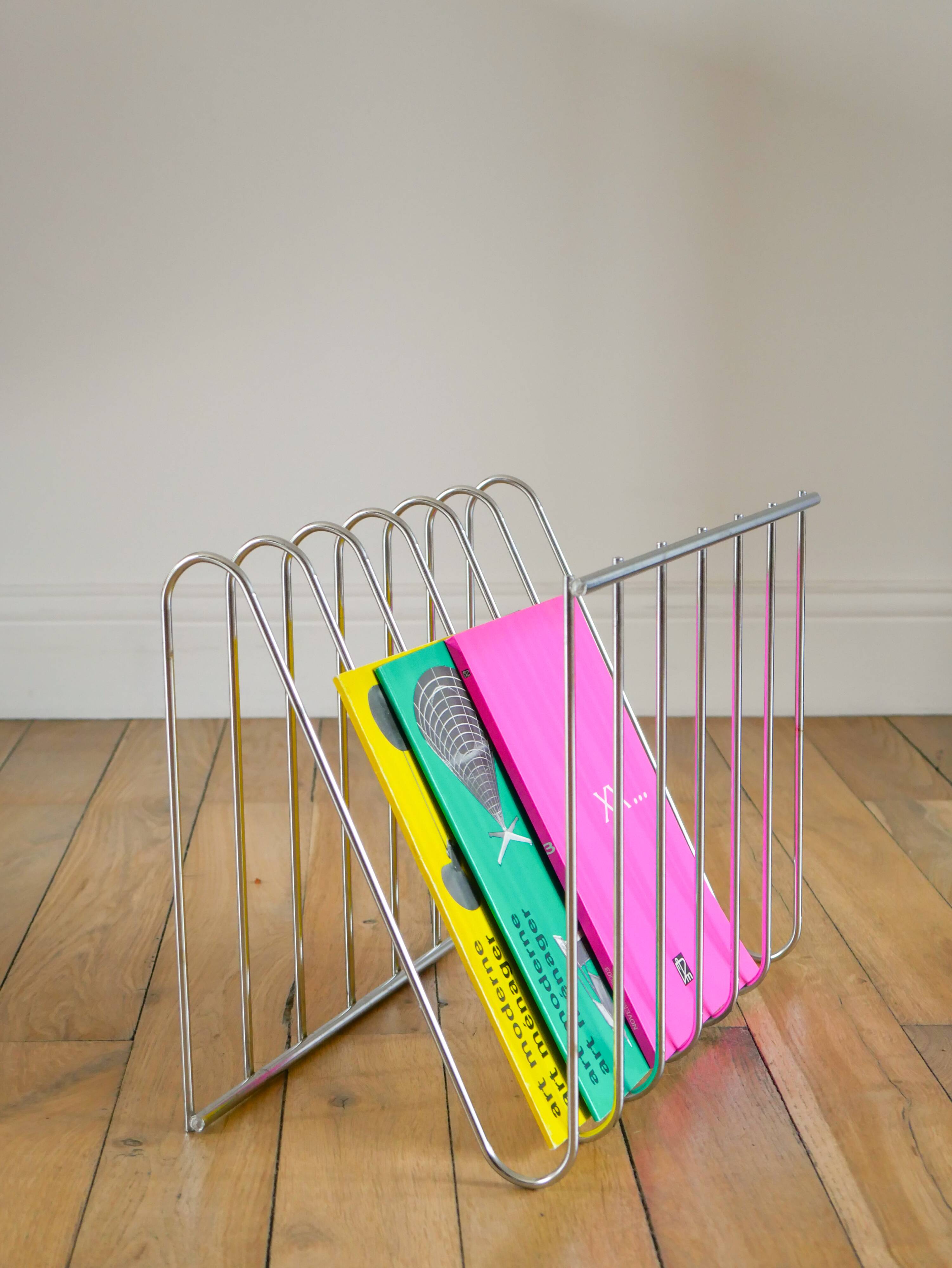 Porte-revue métal chromé Design, Made in France, 1970