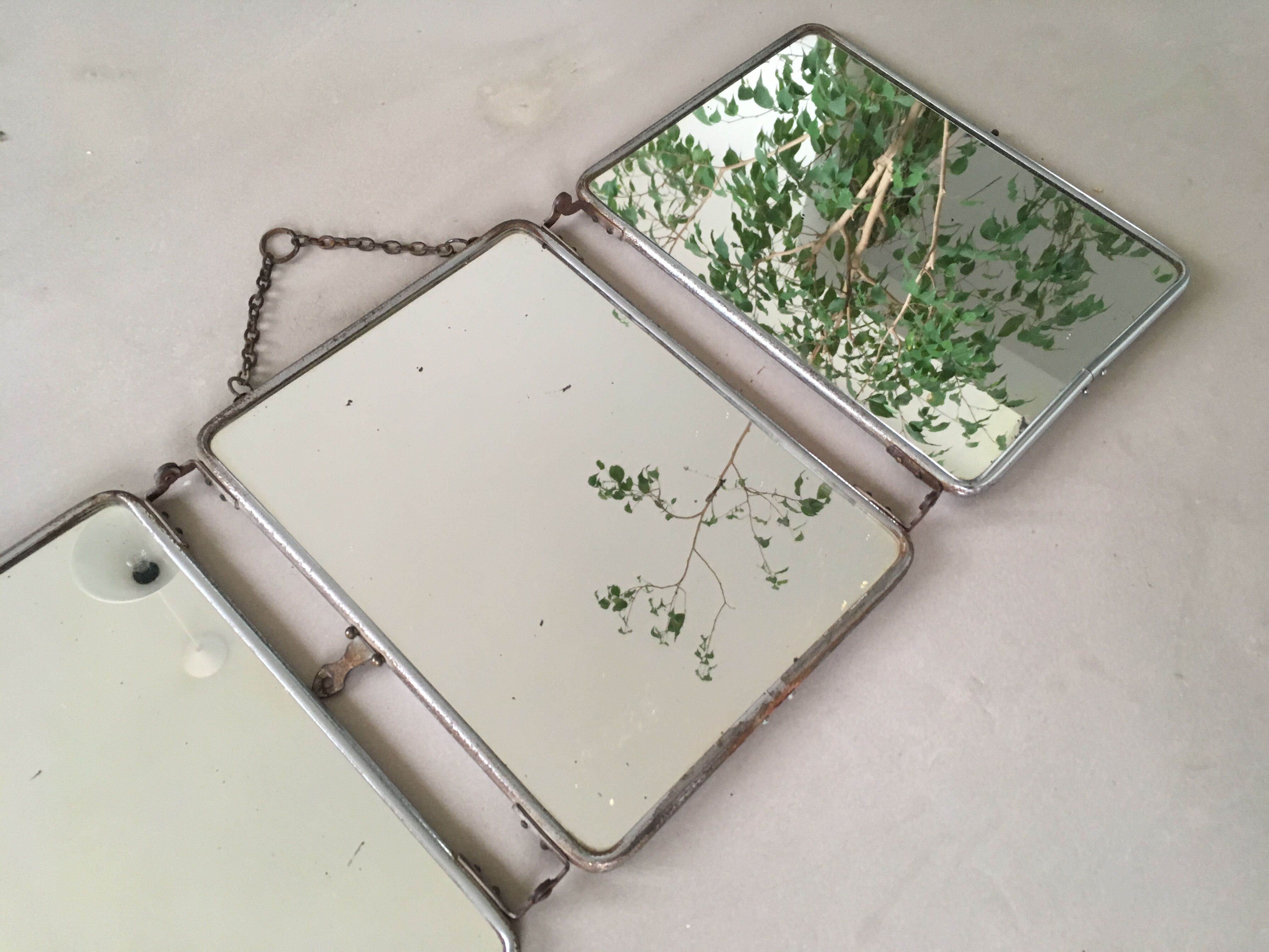 Ancient triptych barber mirror  - 25x66cm