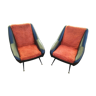 Pair of 2 armchairs skaï black and red moumoute - vintage - car seat style