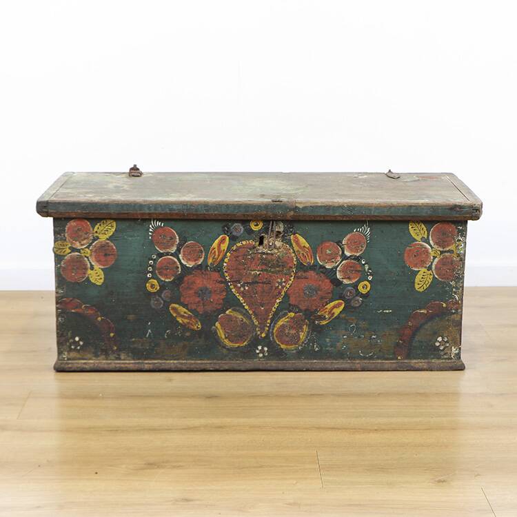 Folk art painted bridal chest