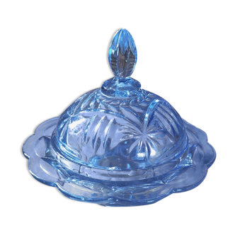 Vintage old blue moulded glass candy