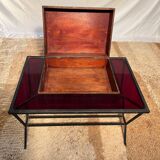 Work table or bar from the 1950s in wrought iron and red glass
