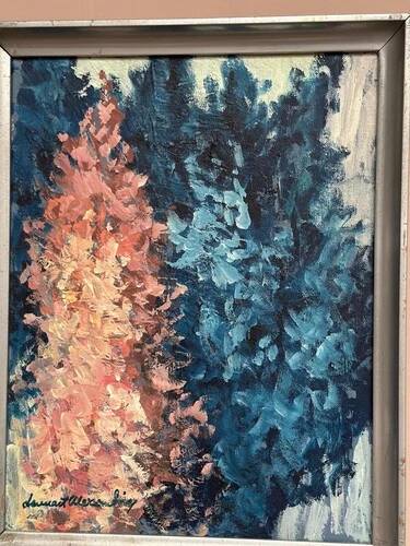 Swedish Oil on Canvas “Abstract” by Lennart Alexandria Vintage & Framed 39x31cm