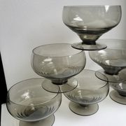 Set of 6 art deco design champagne glasses in smoked glass 30s-40s