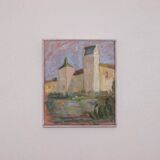 Original Swedish oil on canvas – “Castle” by Karen Heggestad – dated 2002 – vintage & framed – 28 × 33 cm (11.0" × 13.0")