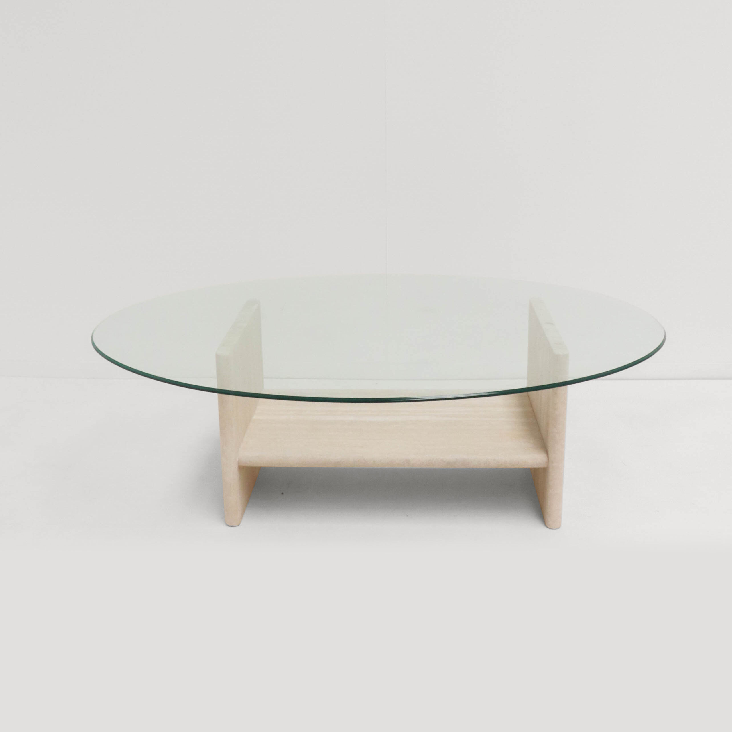 Vintage Travertine Coffee Table with Glass Top