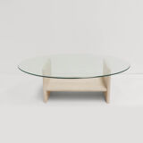 Vintage Travertine Coffee Table with Glass Top