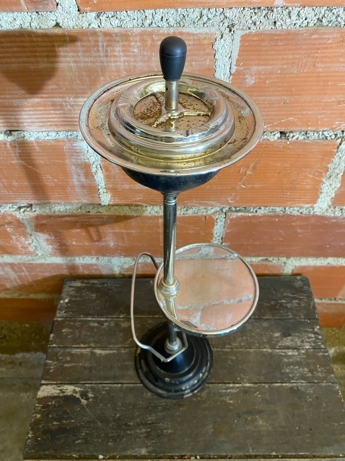 Ashtray on Stand + Tray + Metal Magazine Rack in Black + Vintage Chrome