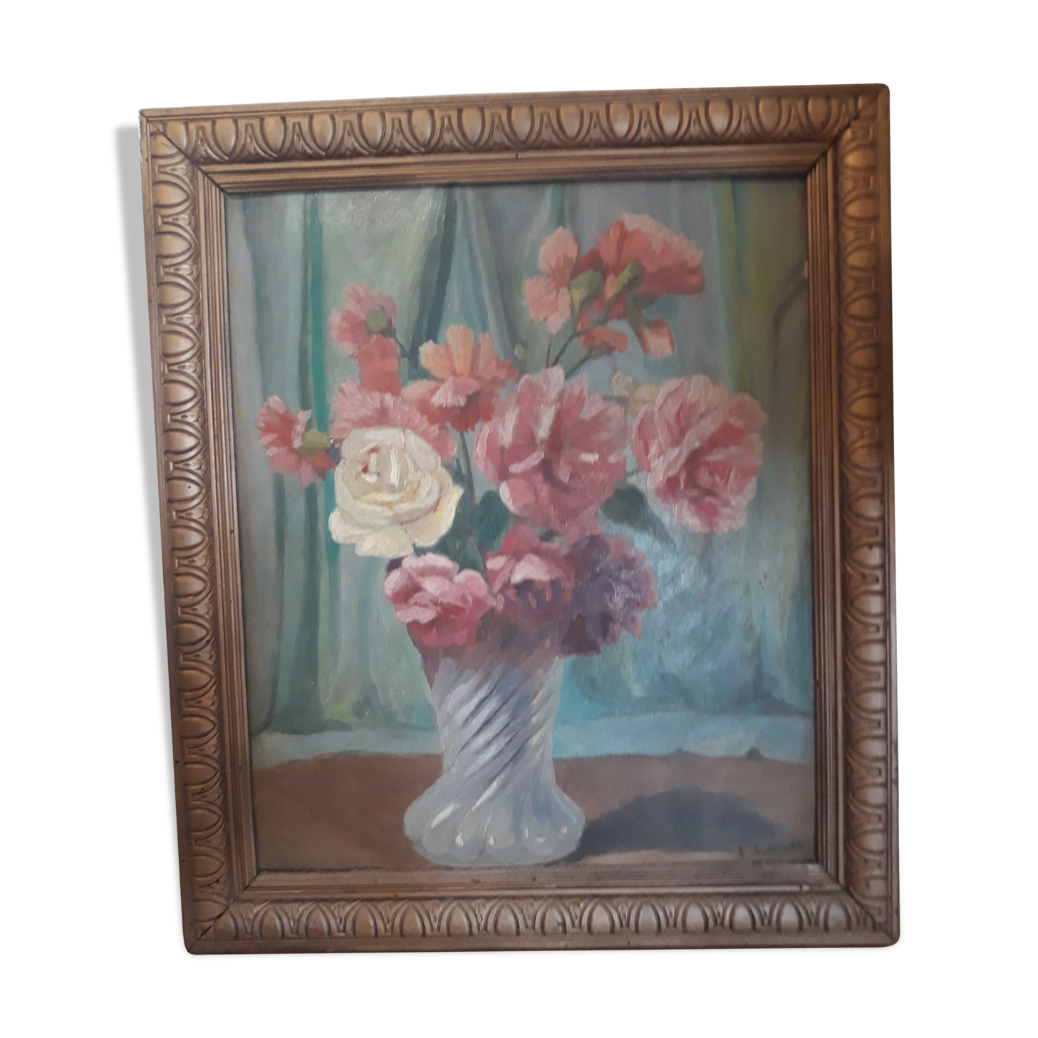 Huile sur carton bouquet de fleurs vintage
