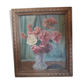 Oil on cardboard bouquet of vintage flowers