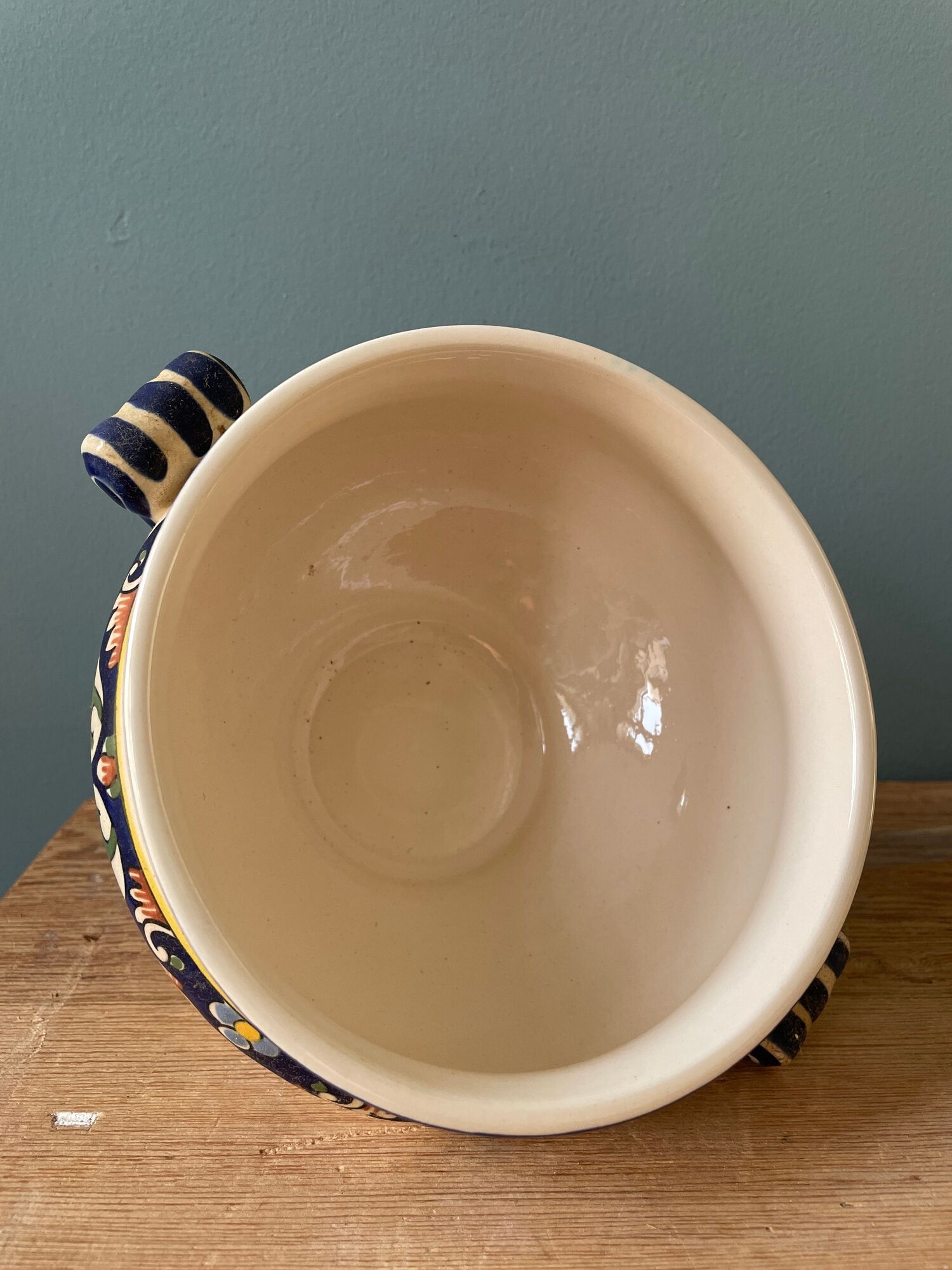 Soup pot in earthenware Vieux Rouen handmade