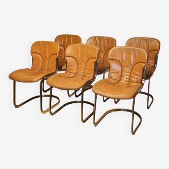 Série de 6 chaises vintage Cidue Italie en cuir et métal, 1970