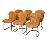 Series of 6 vintage Cidue Italy chairs in leather and metal, 1970s