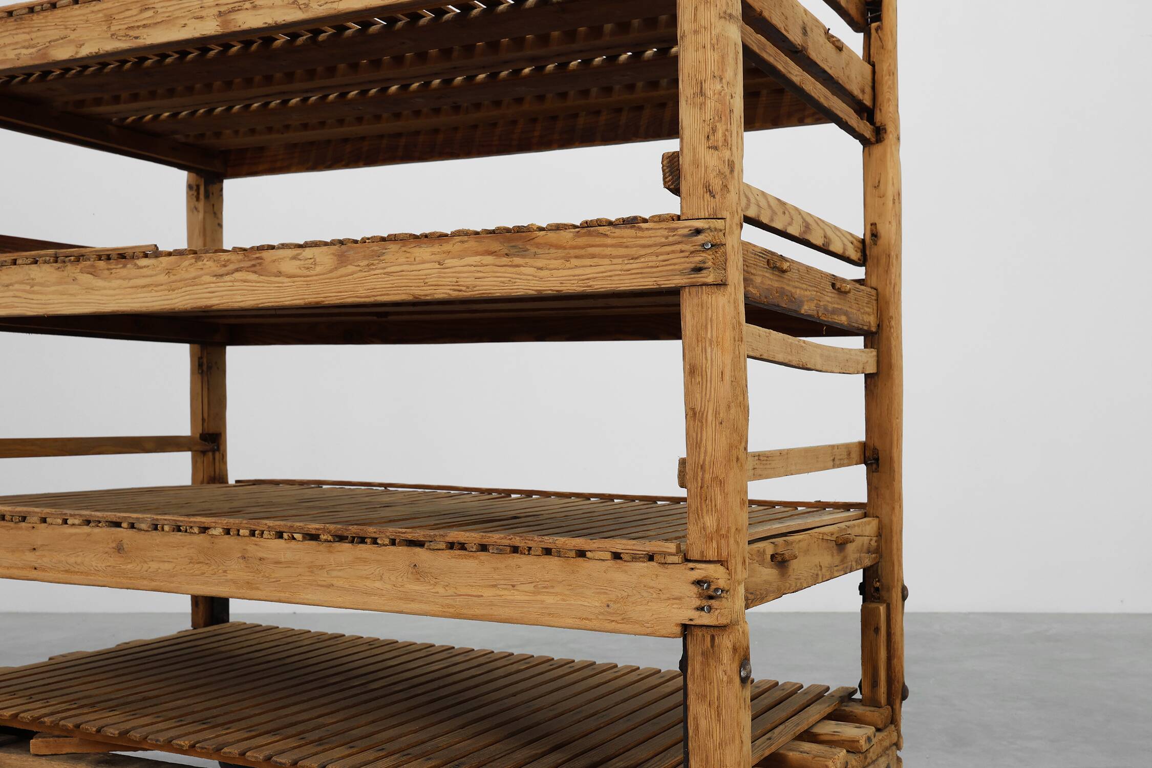 Large baker's cart/ rolling shelf in pine wood, France ca. 1900