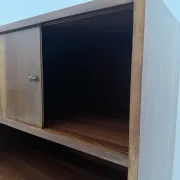 Scandinavian style bookshelf in teak and brass, 1950.