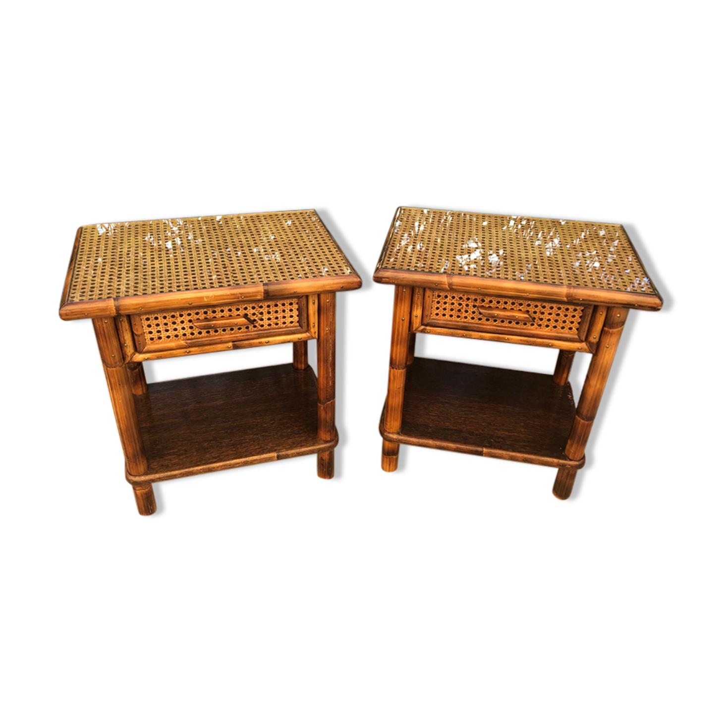 Pair of bedsides wood and canning
