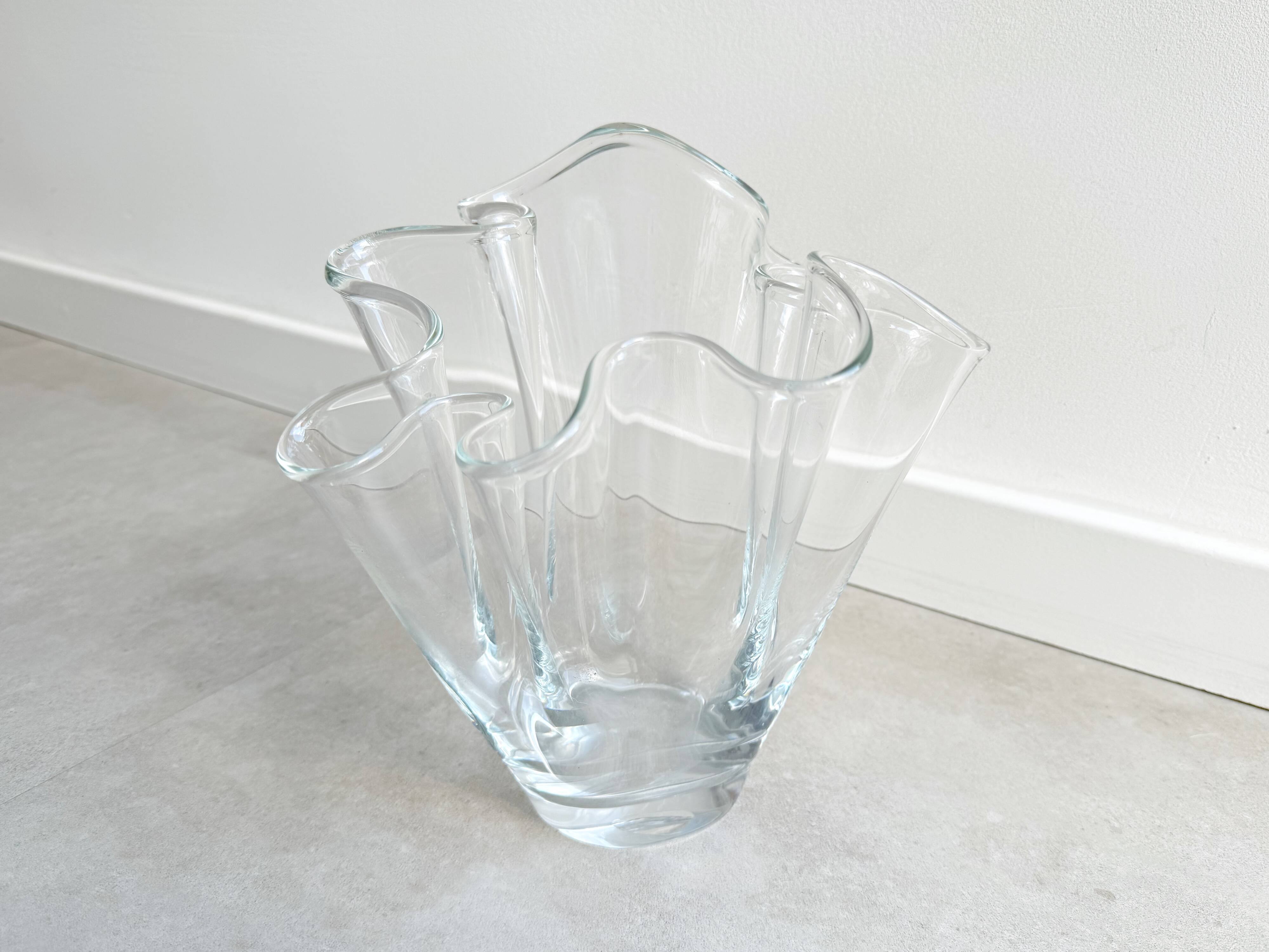 Vintage folded clear glass vase - wave
