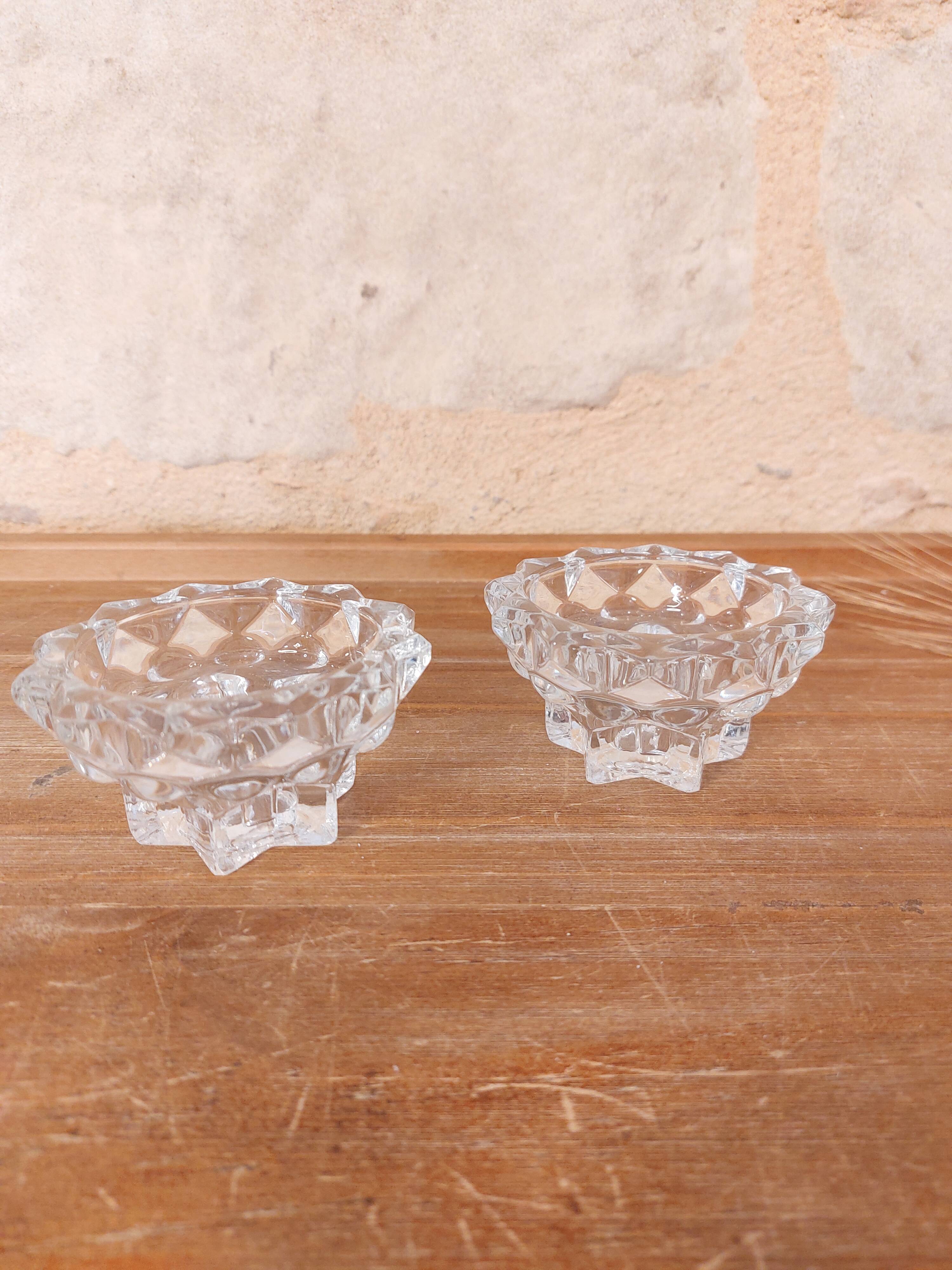Pair of star pattern glass candle holders
