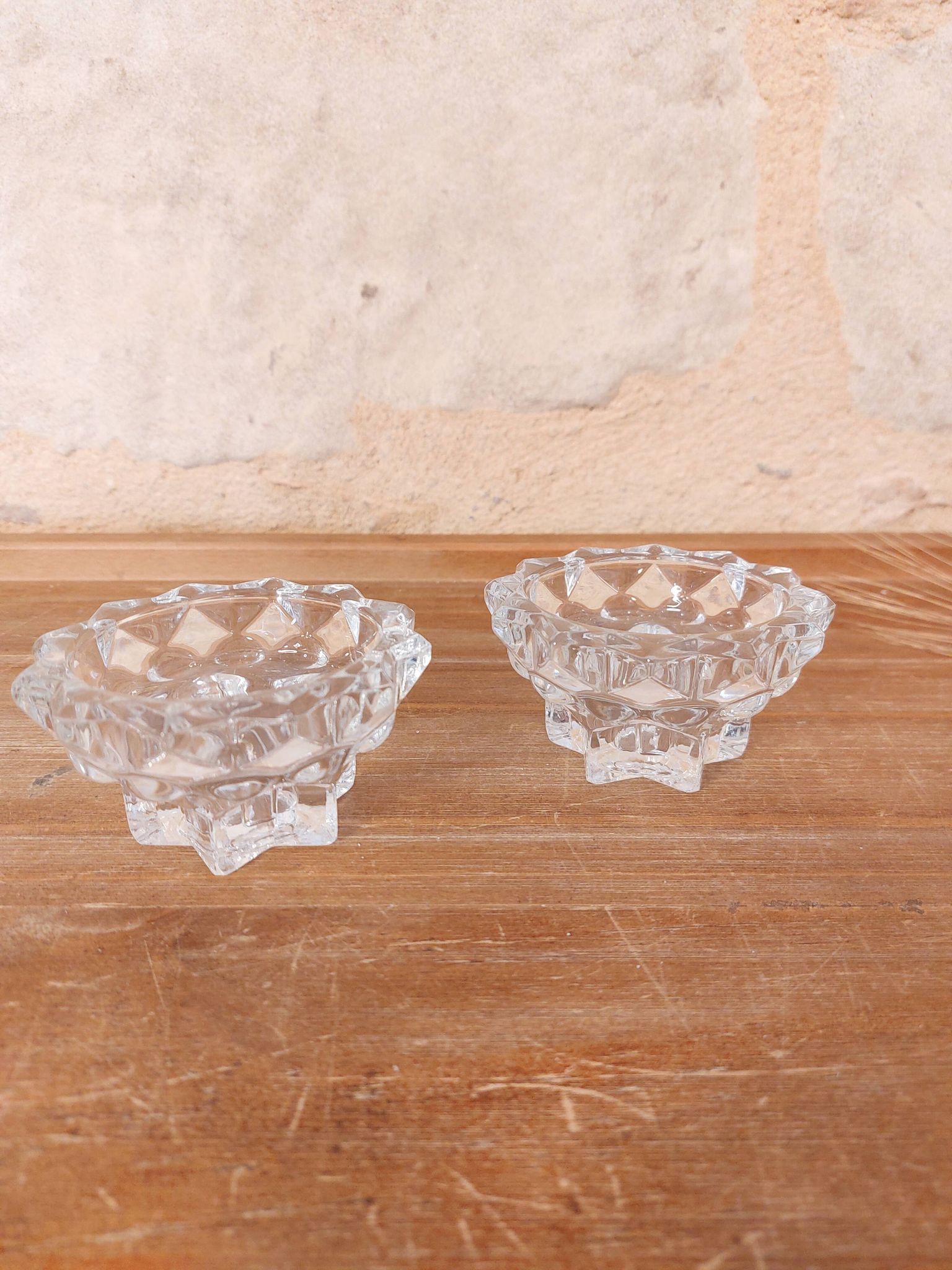 Pair of star pattern glass candle holders