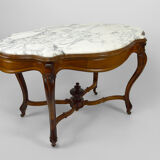 Table violon Napoléon III en noyer et marbre blanc, circa 1880