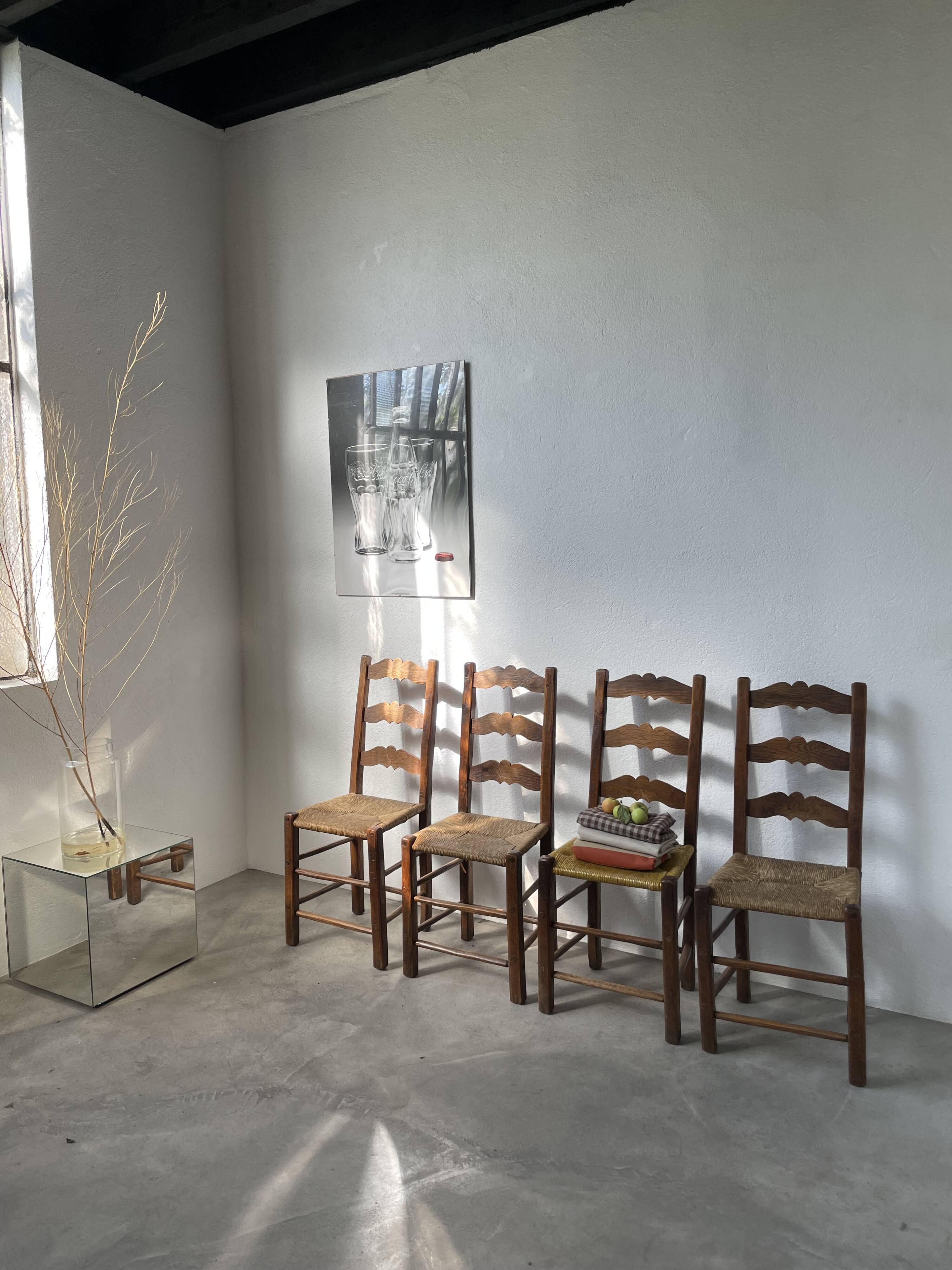 Rustic handcrafted oak chairs 1900
