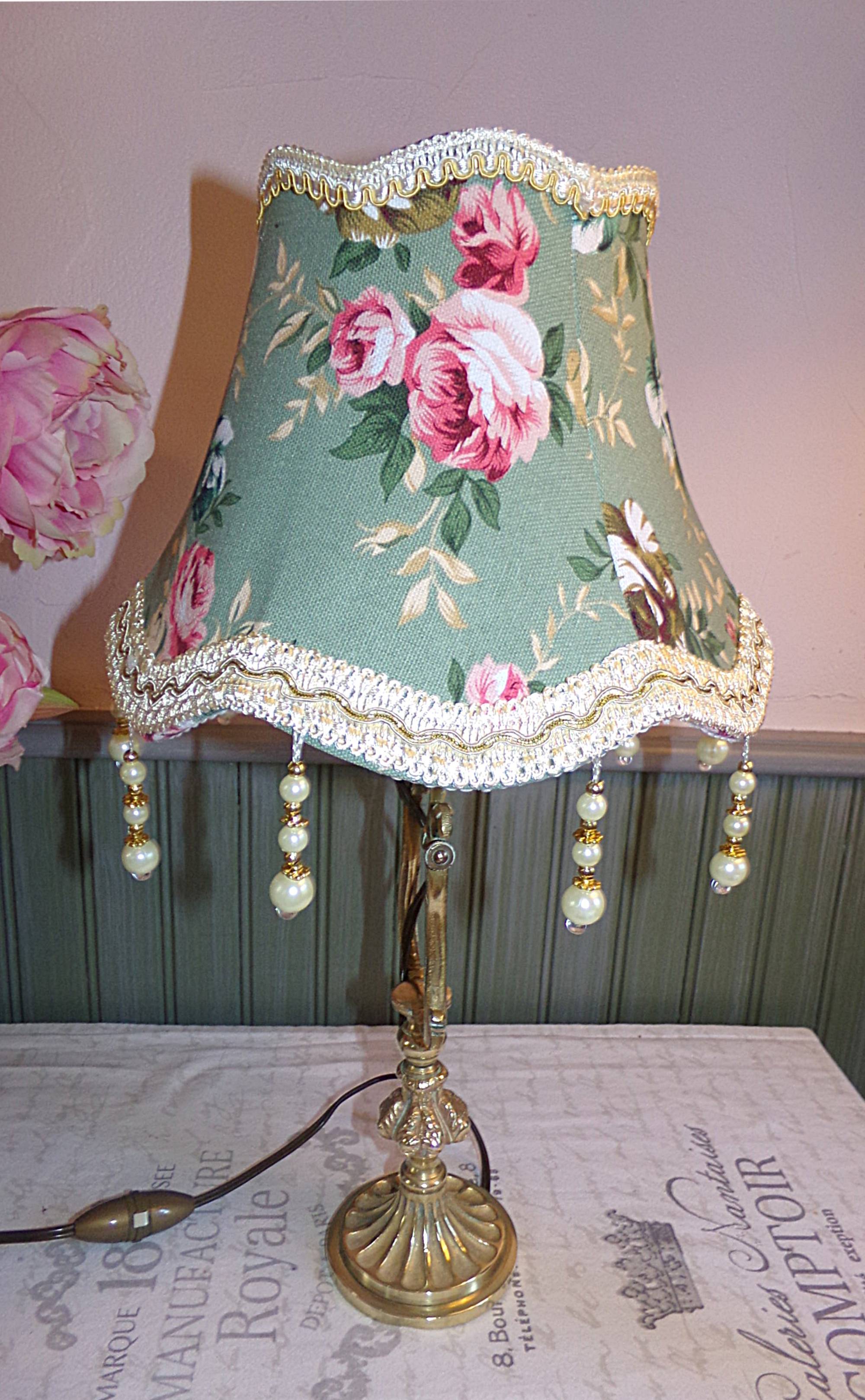 France Vintage - Old Lamp in golden brass with lampshade - Country chic, Shabby chic