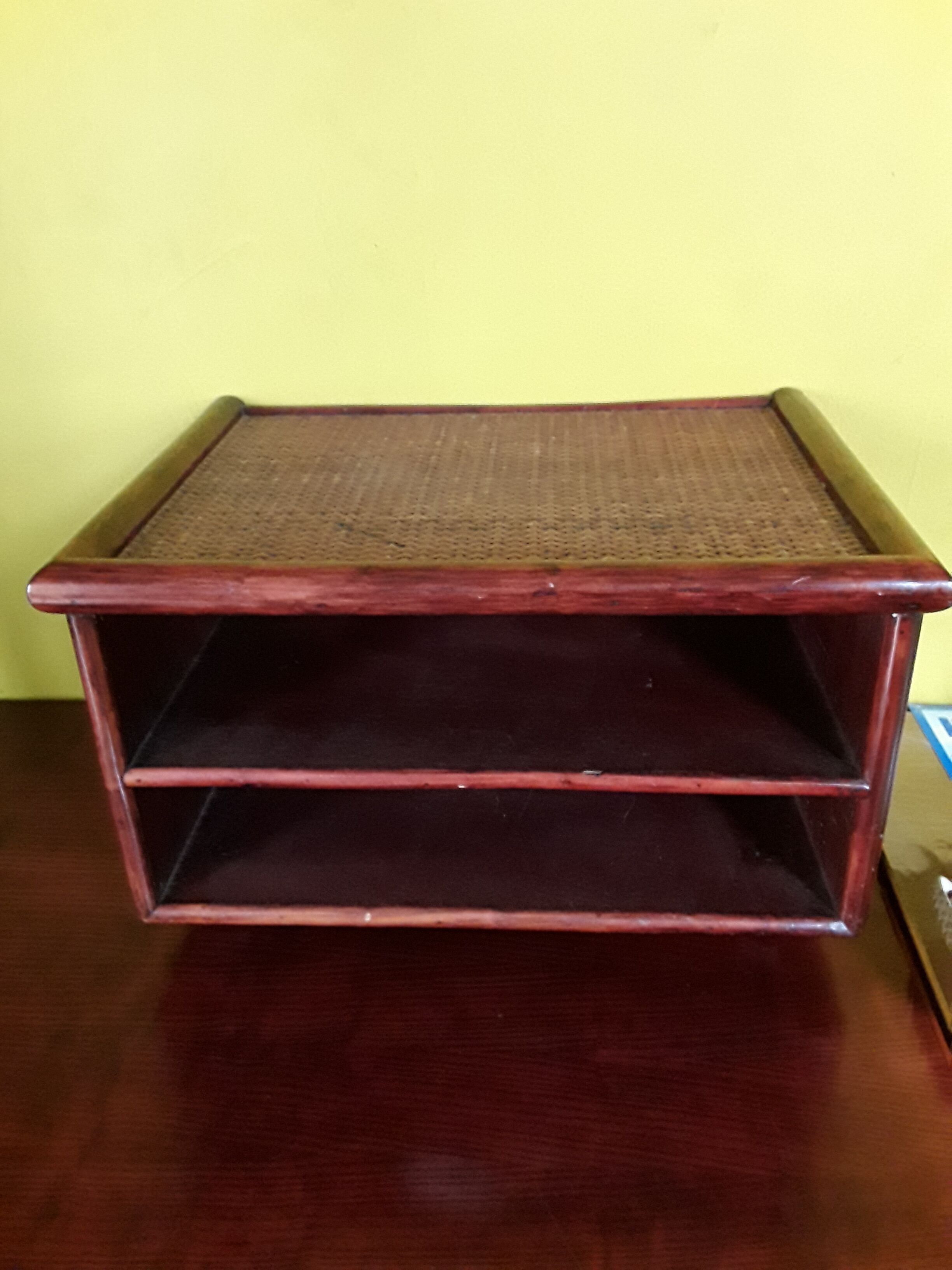 Desk and chair in rattan and vintage wood