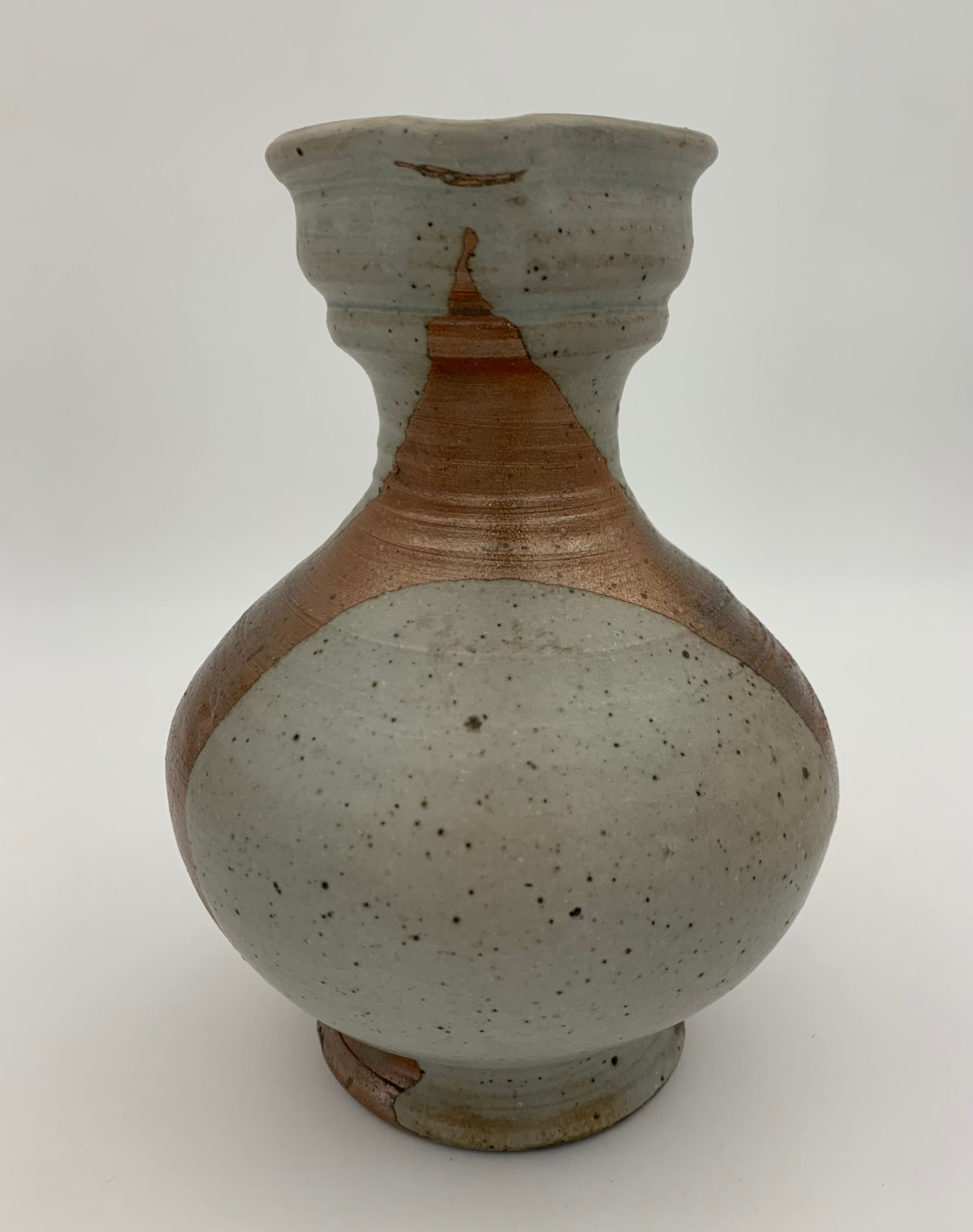 Vintage stoneware pitcher with iridescent two-tone glaze - 1960s-1970s