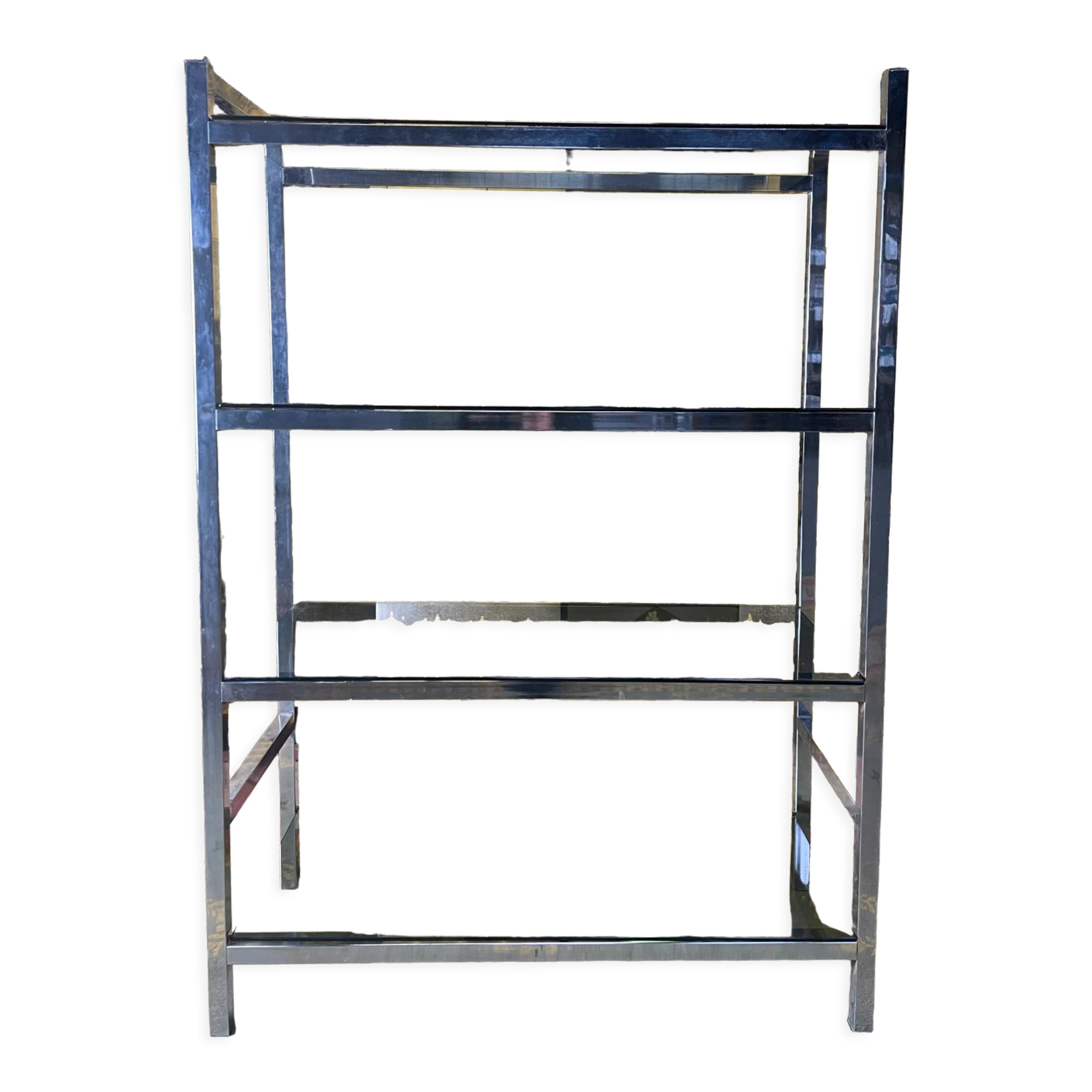 Shelf in chromed metal and smoked glass 1970
