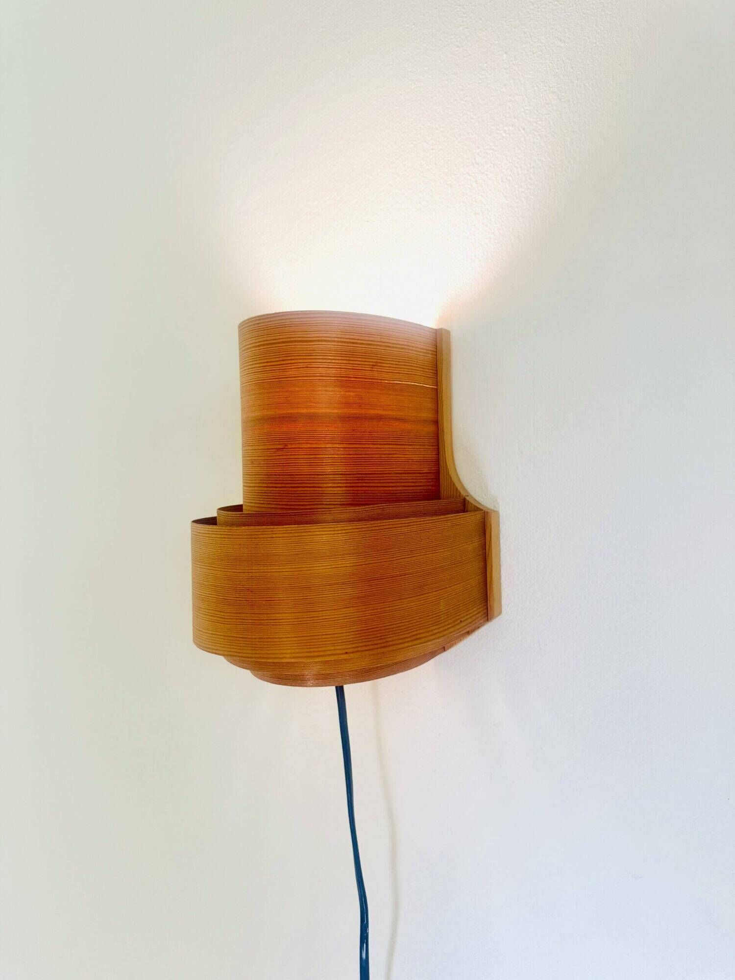 Pine Veneer Curved Layered Wall Lamp By Translandia, Denmark 1960S