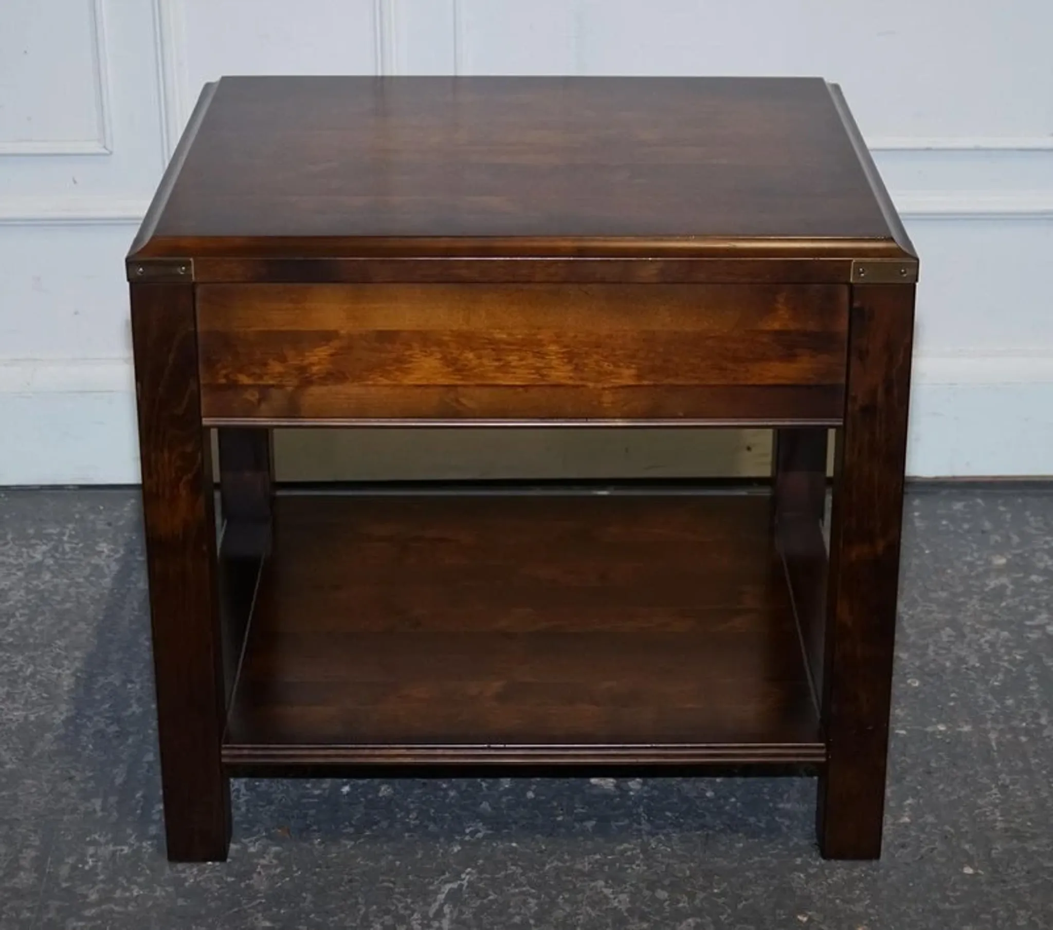 Table de Chevet Vintage Military Campaign en Acajou et Laiton