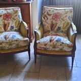Pair of Louis XVI style bergère armchairs
