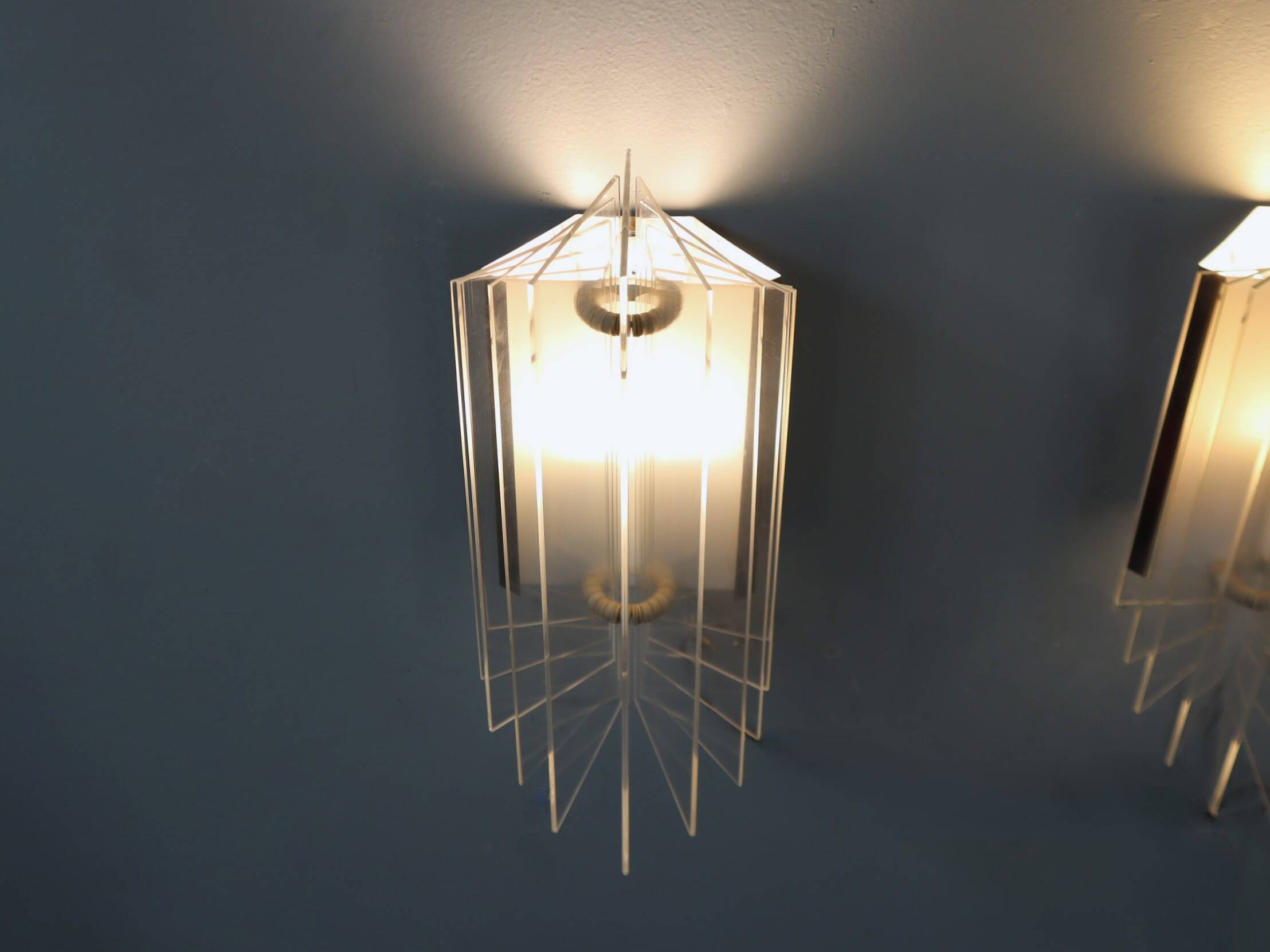 Set of 3 Italian chrome and acrylic blades wall sconces 1970s