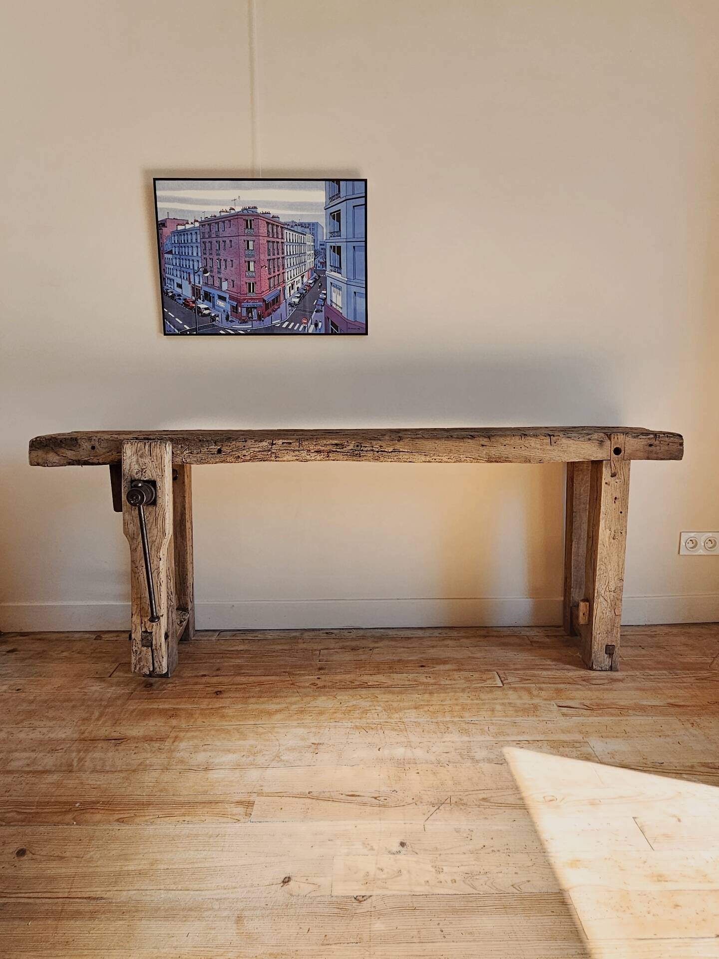 Ancien établi de menuisier – Console en bois massif