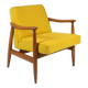 Vintage original armchair , 1960s, fully restored, yellow fabric, teak