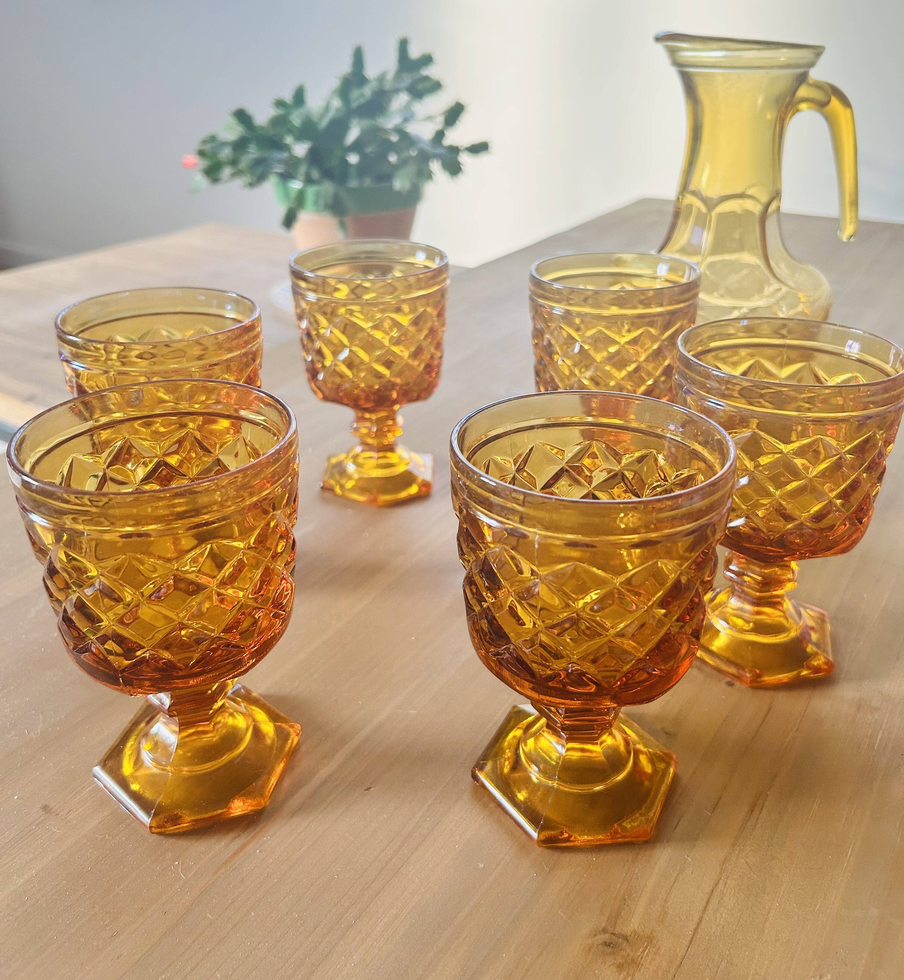 Vintage amber glass aperitif service – complete set – 1960s/70s