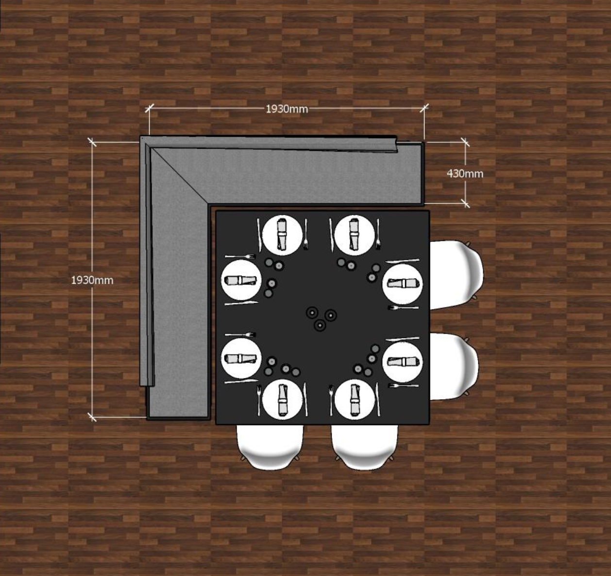 Vente : Table de salle à manger carrée sur mesure + banquette d'angle — lot