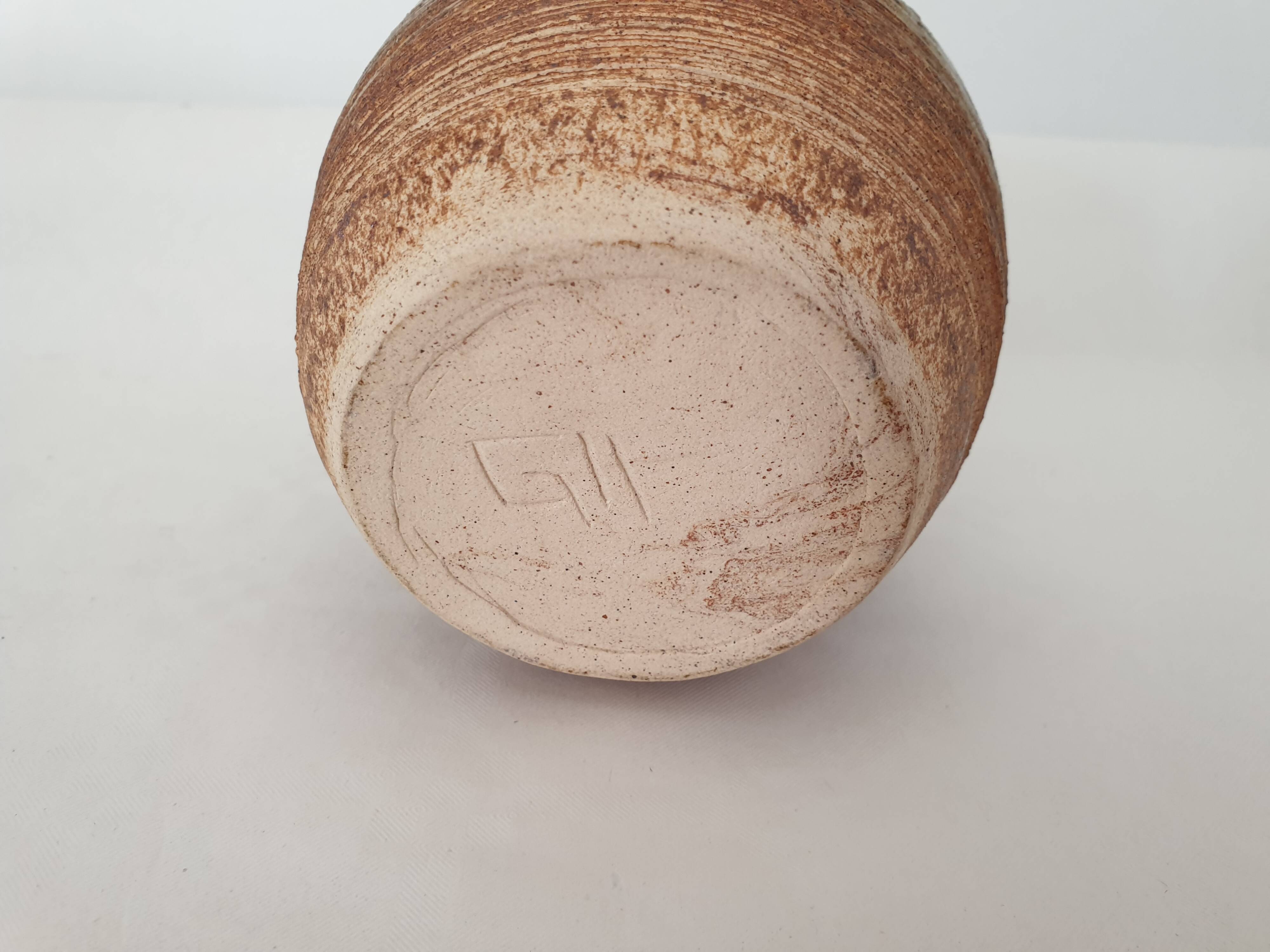 Ceramic soliflore vase in the shape of a ball signed GH GII (Signature to be identified)
