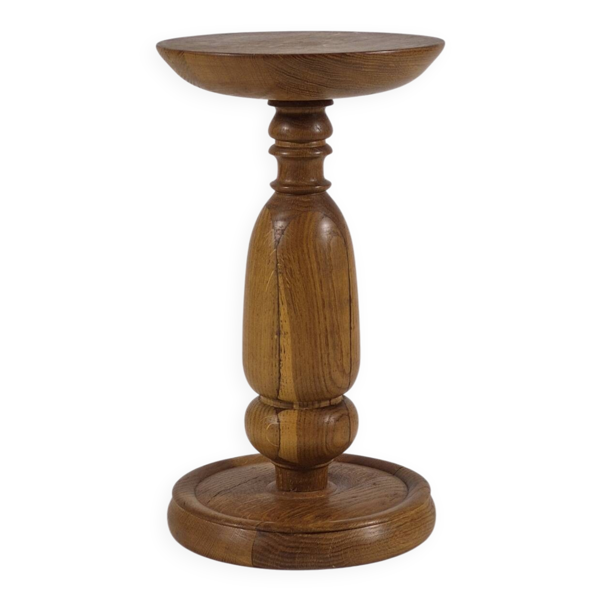Handmade turned oak column flower stand 1950s
