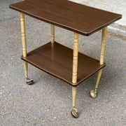 Double-tray rosewood serving trolley on gilded casters, 1970
