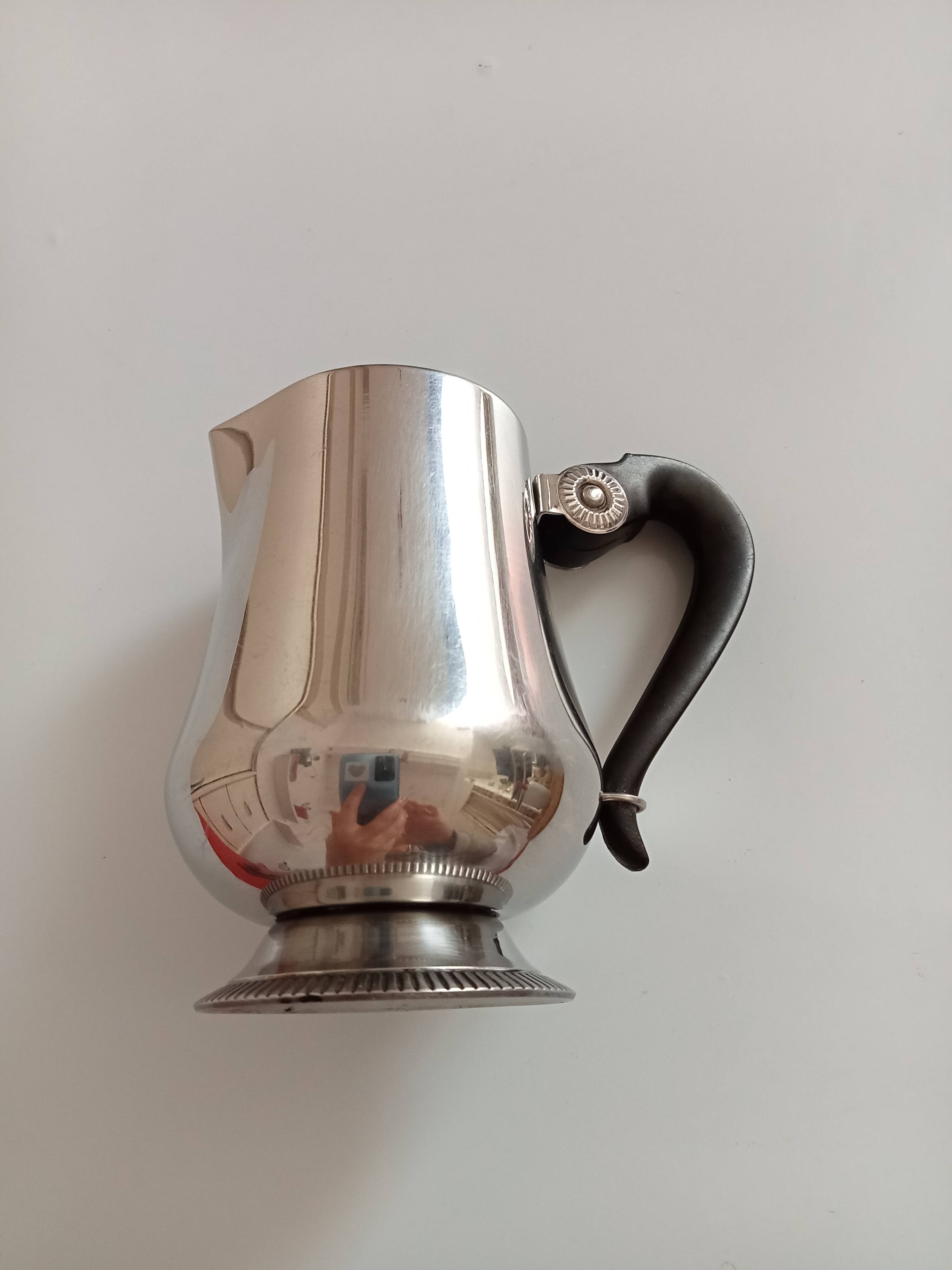 vintage cream jug Letang Remy - 18/10 stainless steel with black resin handle