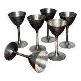 Set of six hammered metal stemmed glasses