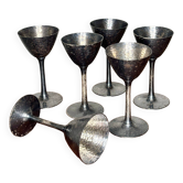 Set of six hammered metal stemmed glasses
