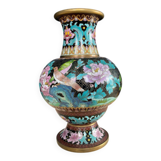 Vase vintage en émaux cloisonné