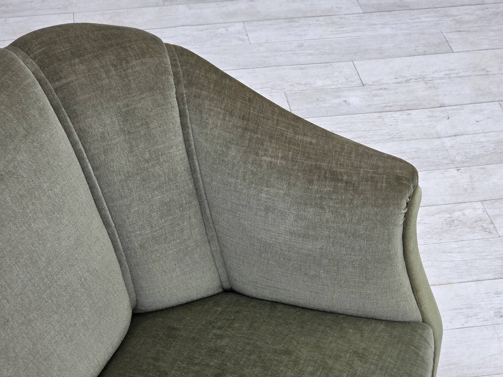 1960s, Danish 2-seater sofa, green furniture velour, beech wood.
