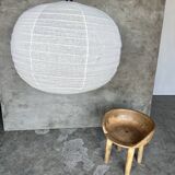 Large pendant lamp in rattan and natural linen Japanese style flattened round (Labu) H57 D80